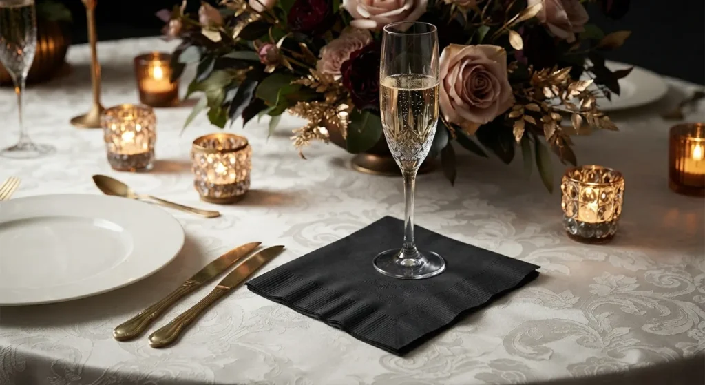 black cocktail napkins for weddings and events