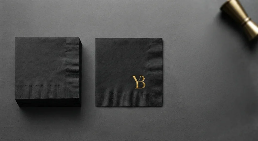 custom printed black cocktail napkins with logo