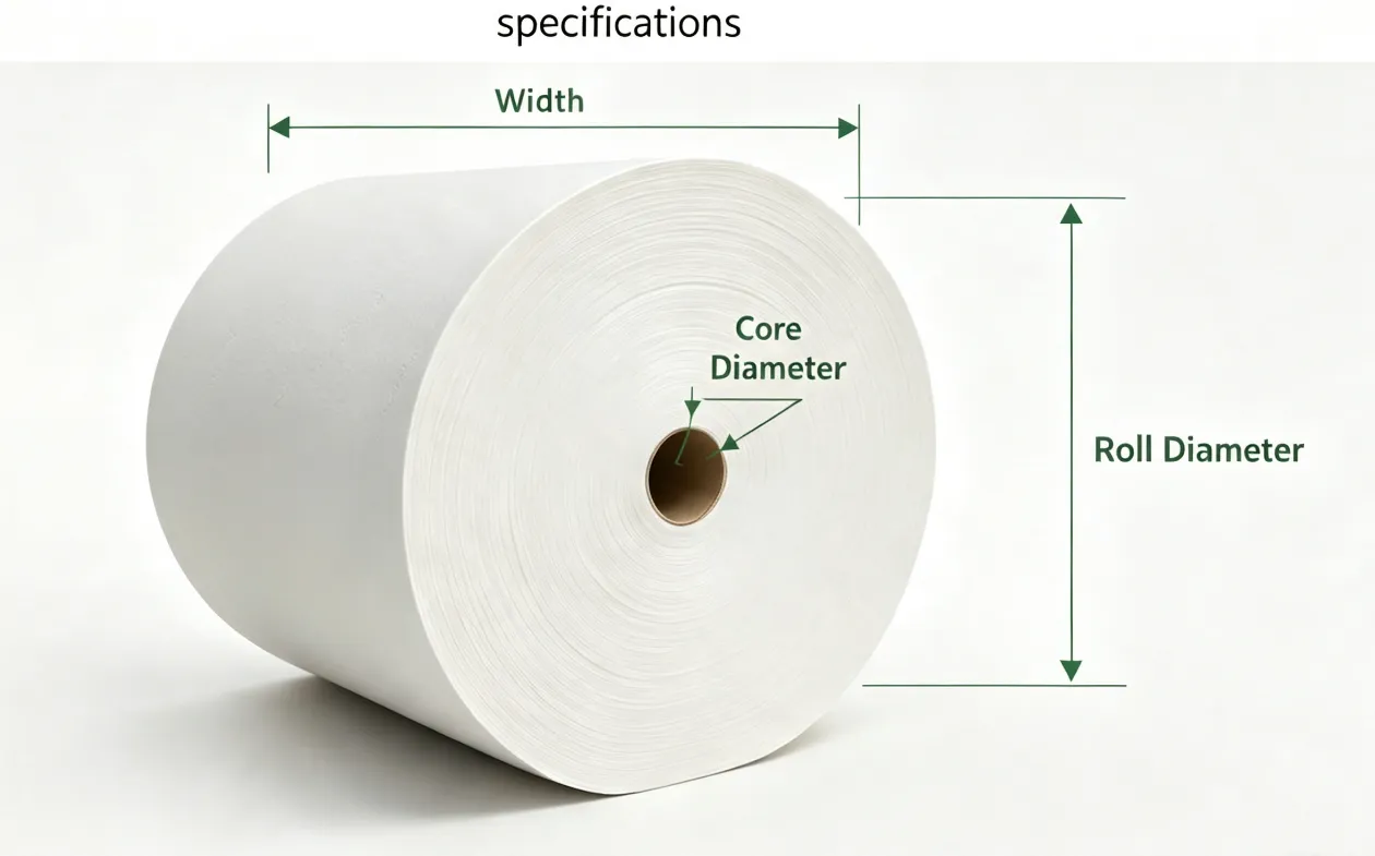 Tissue jumbo roll width, roll diameter and core diameter specifications