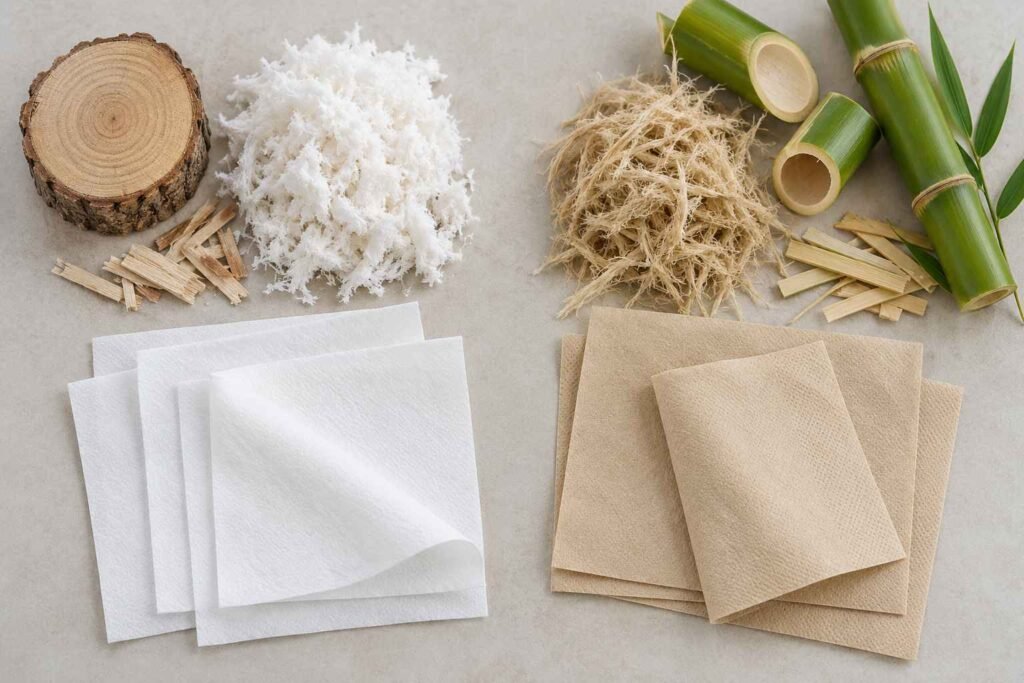 Wood pulp and bamboo pulp fiber comparison for tissue paper